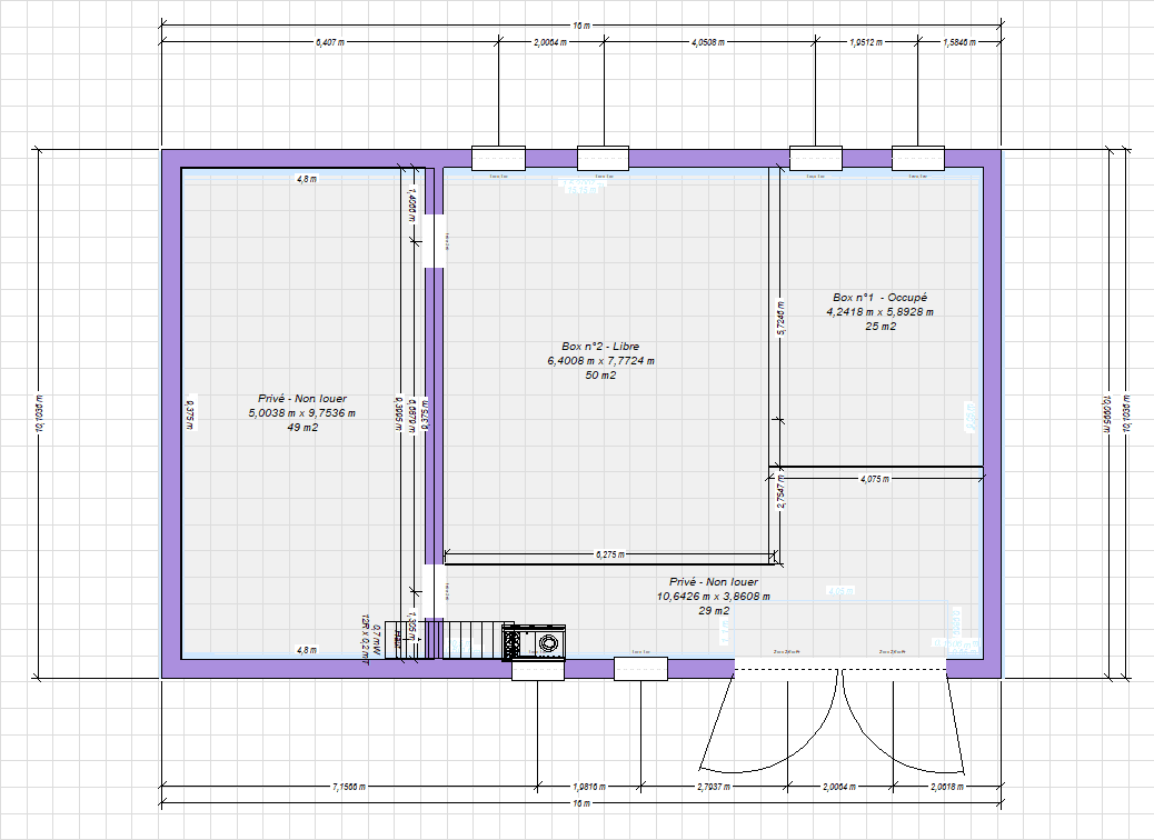 Box 50m² x HSP 2,60m : 130 m3