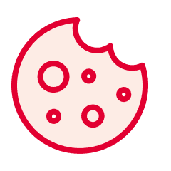 Icône de cookie rouge représentant la gestion des cookies