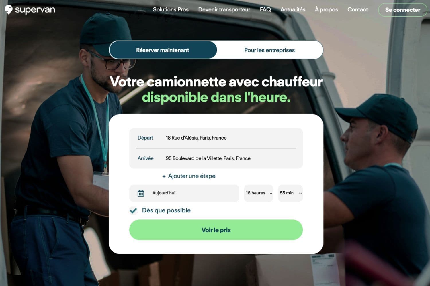 Page d’accueil du site Supervan