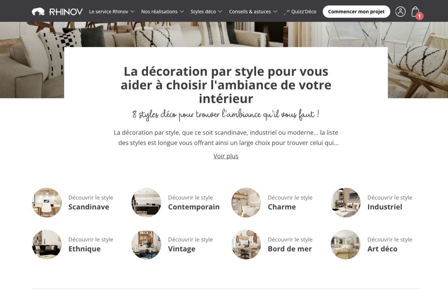 Sélection par style sur la plateforme de décoration en ligne Rhinov