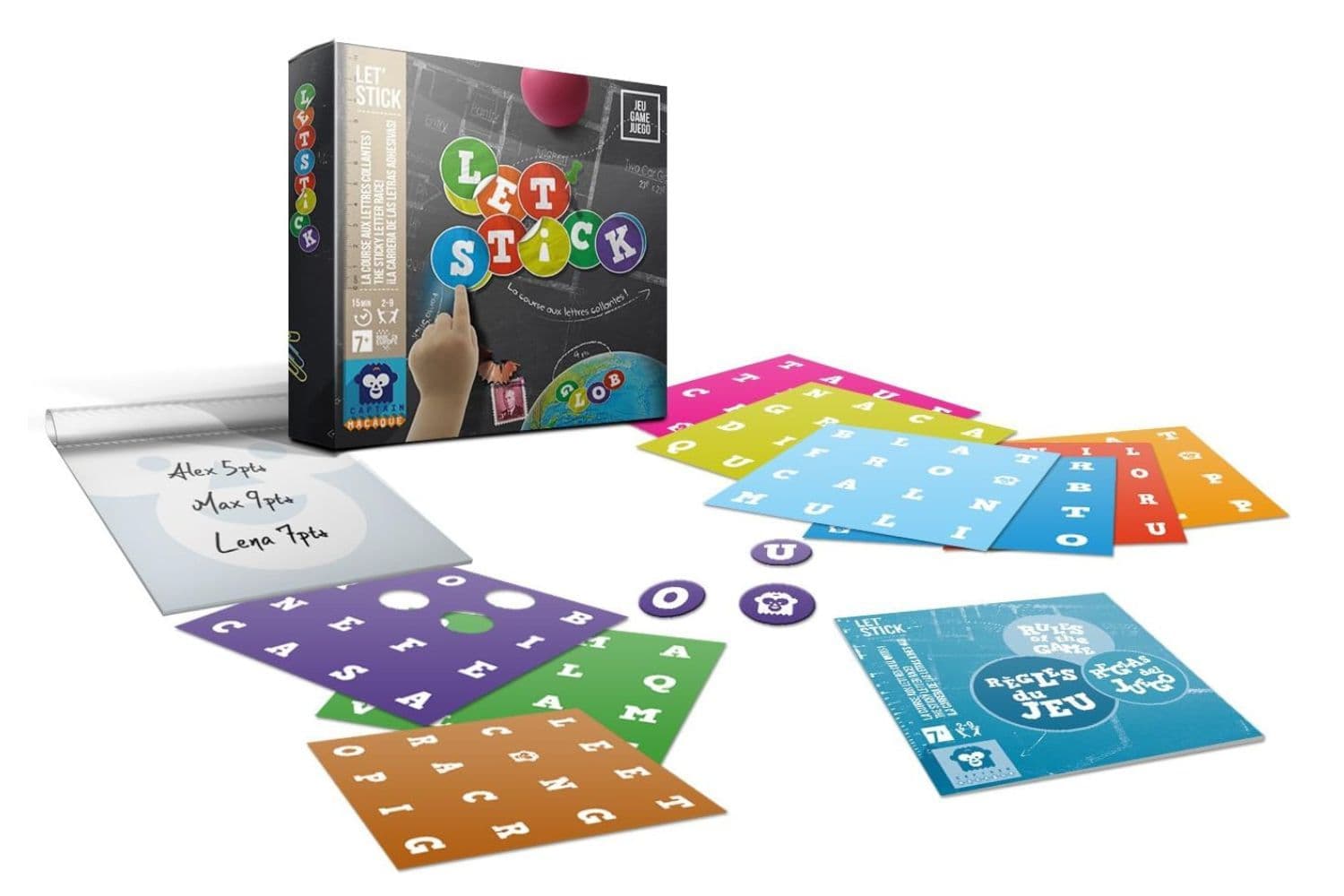 Jeu de société Let’s Stick et ses différentes planches de couleurs