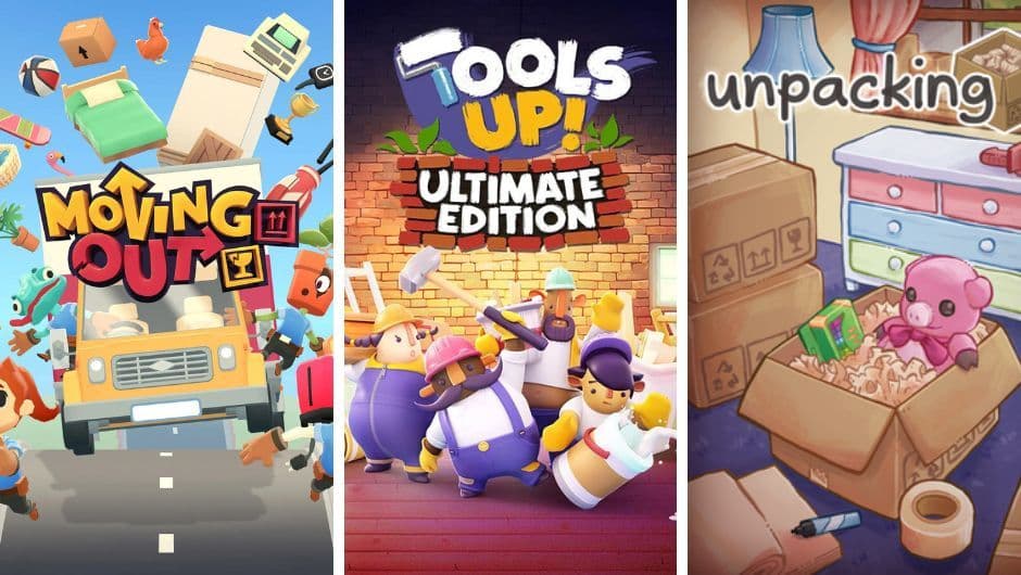 Couverture présentant trois jeux vidéo sur le déménagement