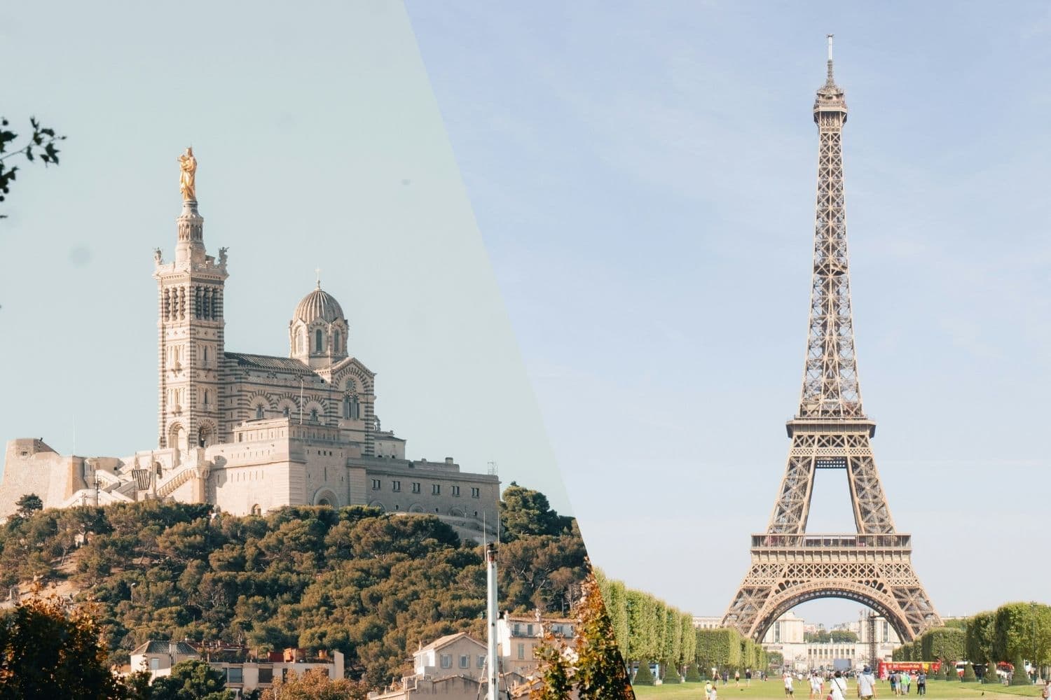 Notre-Dame de la Garde à gauche et Tour Eiffel à droite