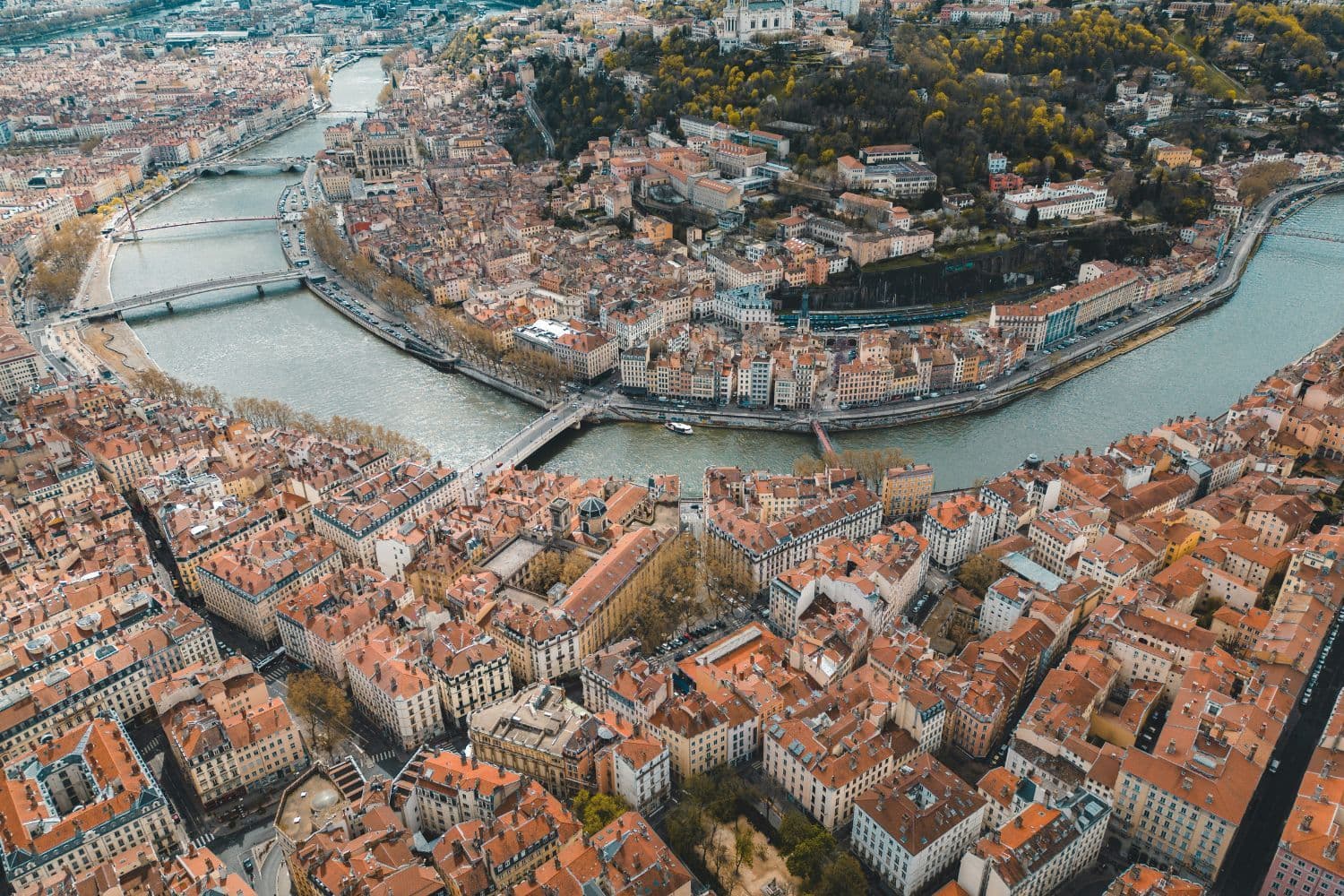 Vue aérienne du centre de Lyon